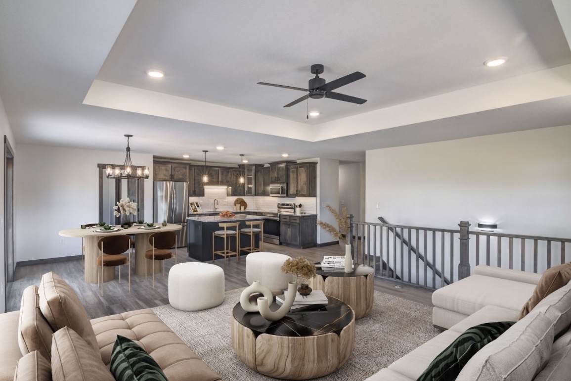 Open-plan living room and kitchen in a completed MDS Construction custom home